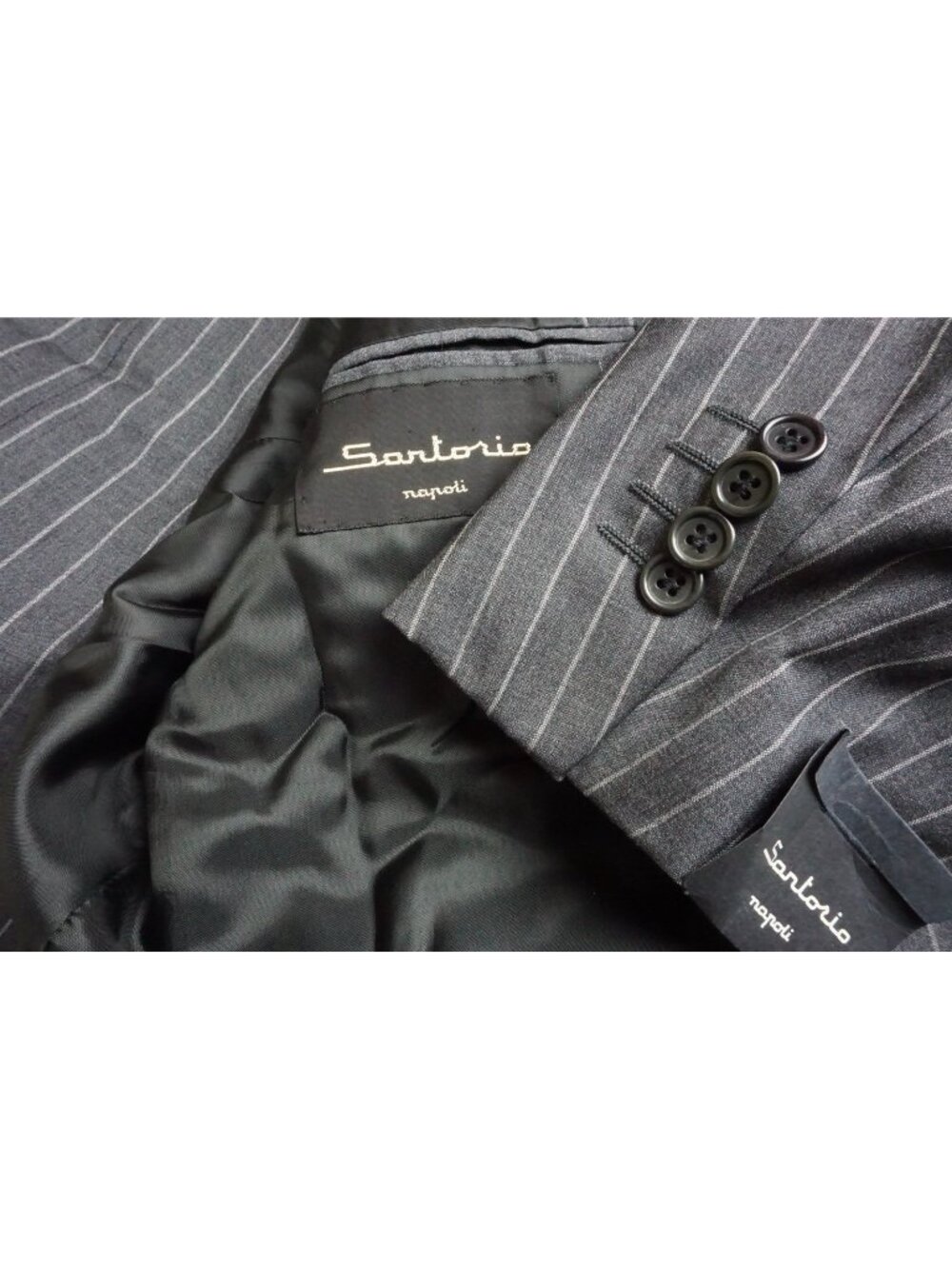 Sartorio Napoli Gray Pinstriped S110s Wool 2 Pc Suit Jacket Pants Sz 44R NEW